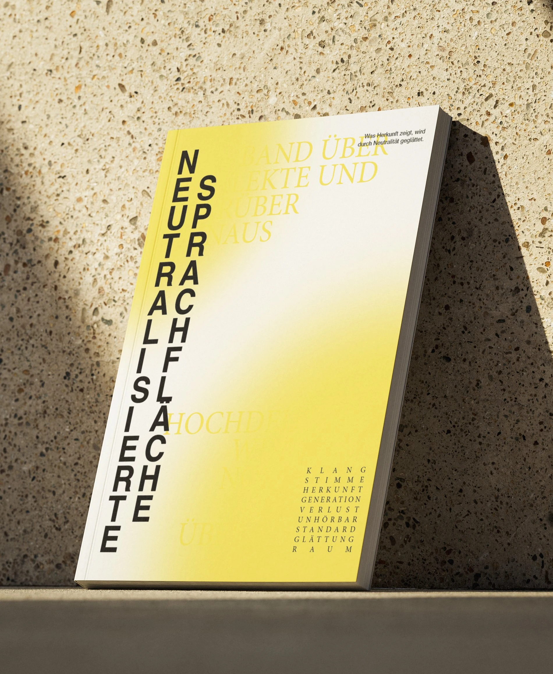 Buchcover Neutralisierte Sprachfläche als Mockup auf Beton