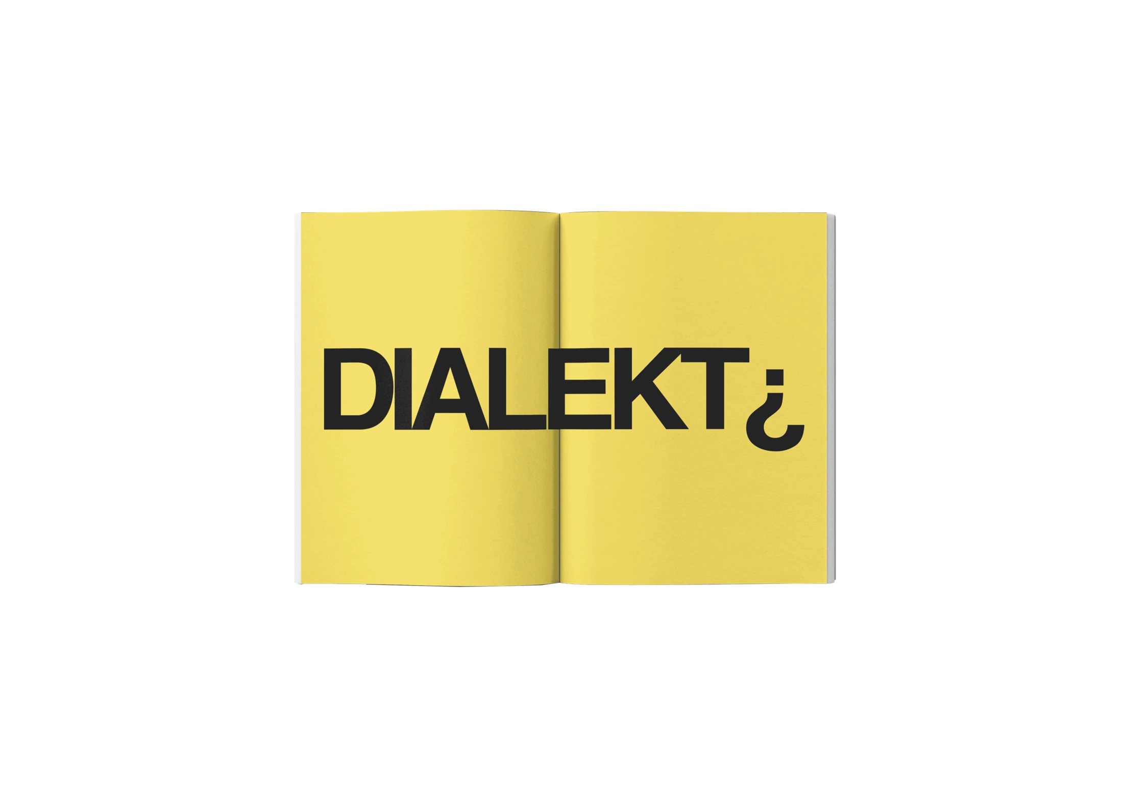 Gelbe Magazindoppelseite mit dem Wort Dialekt