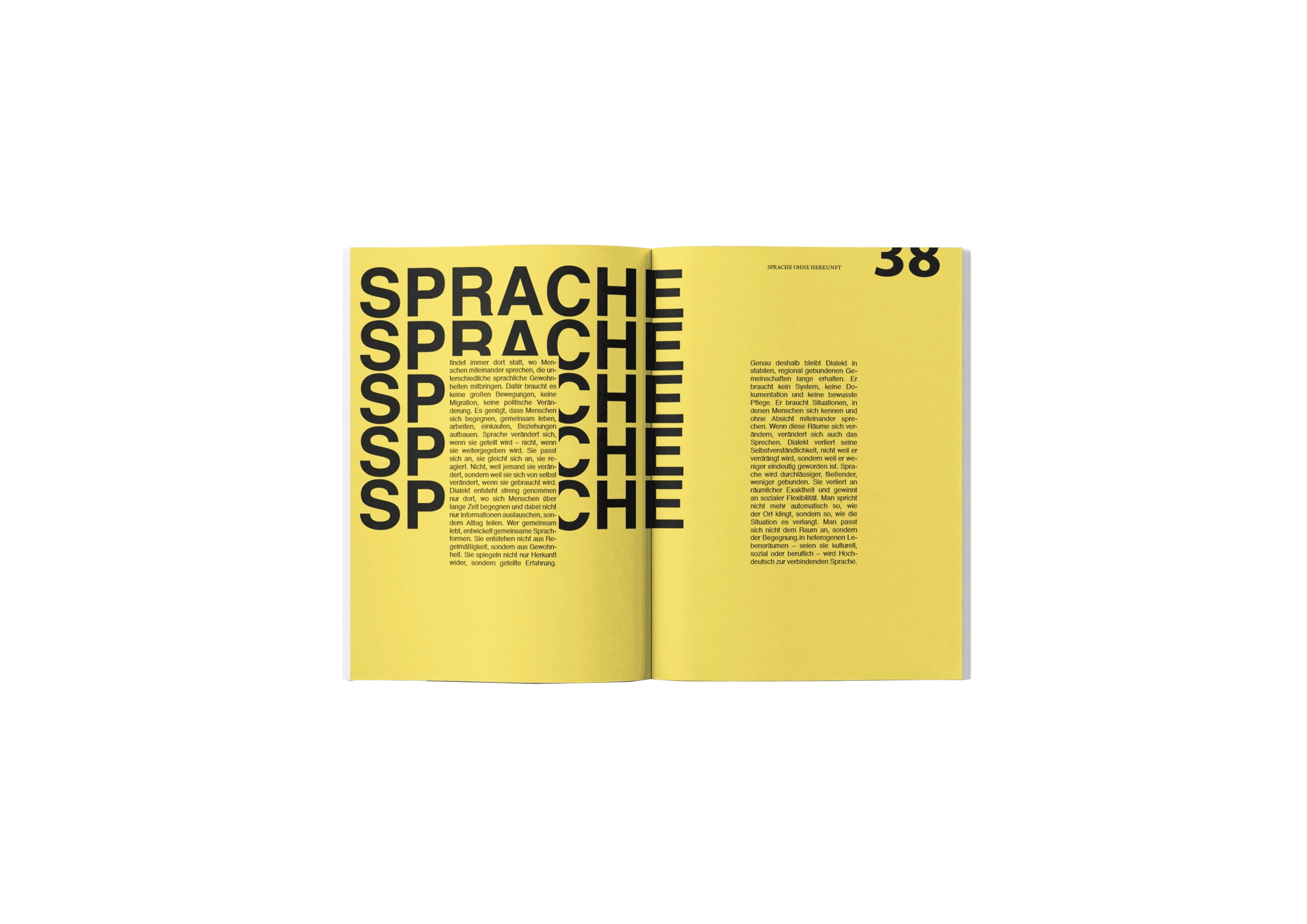 Magazindoppelseite mit wiederholtem Wort Sprache