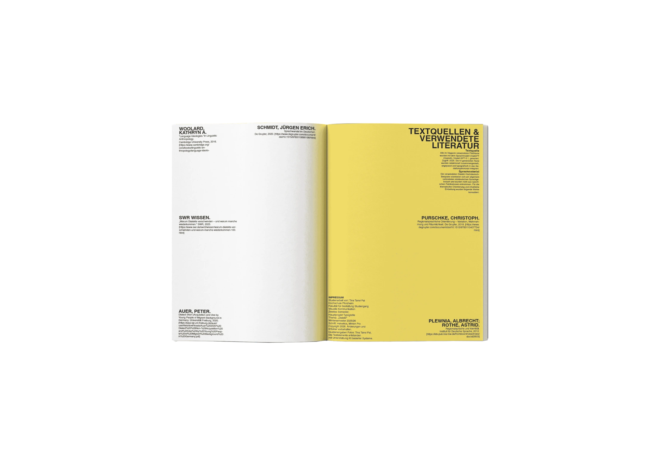Magazindoppelseite mit gelber Textseite