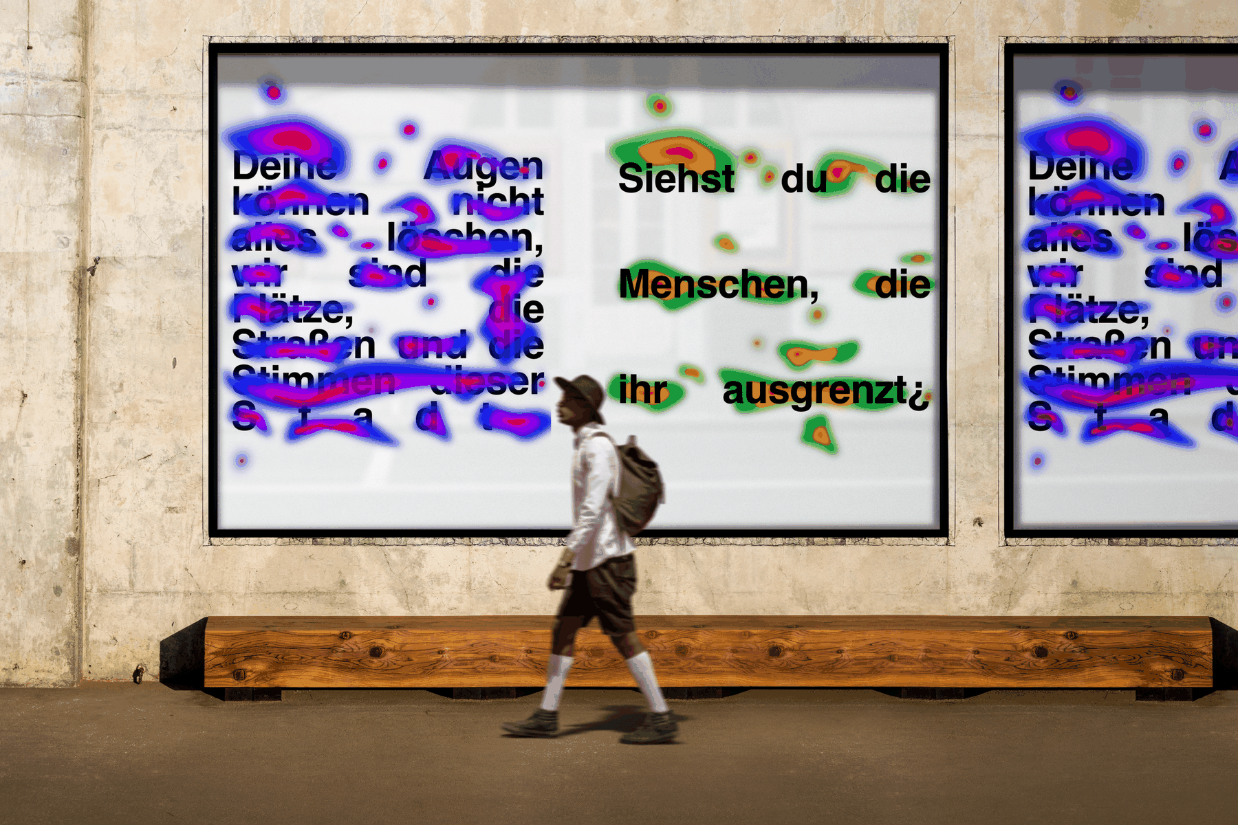 Animierte Montage aus zwei Stadtkampagnen-Entwürfen mit Eye-Tracking-Flecken