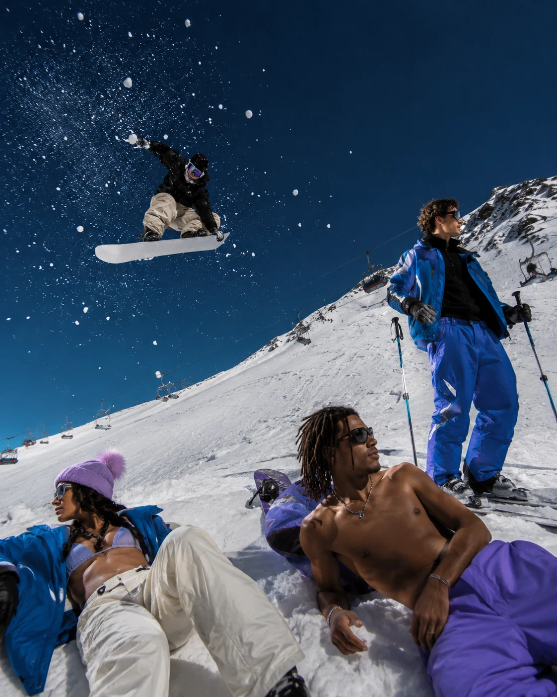 Steinboc Bergfoto mit Snowboarder