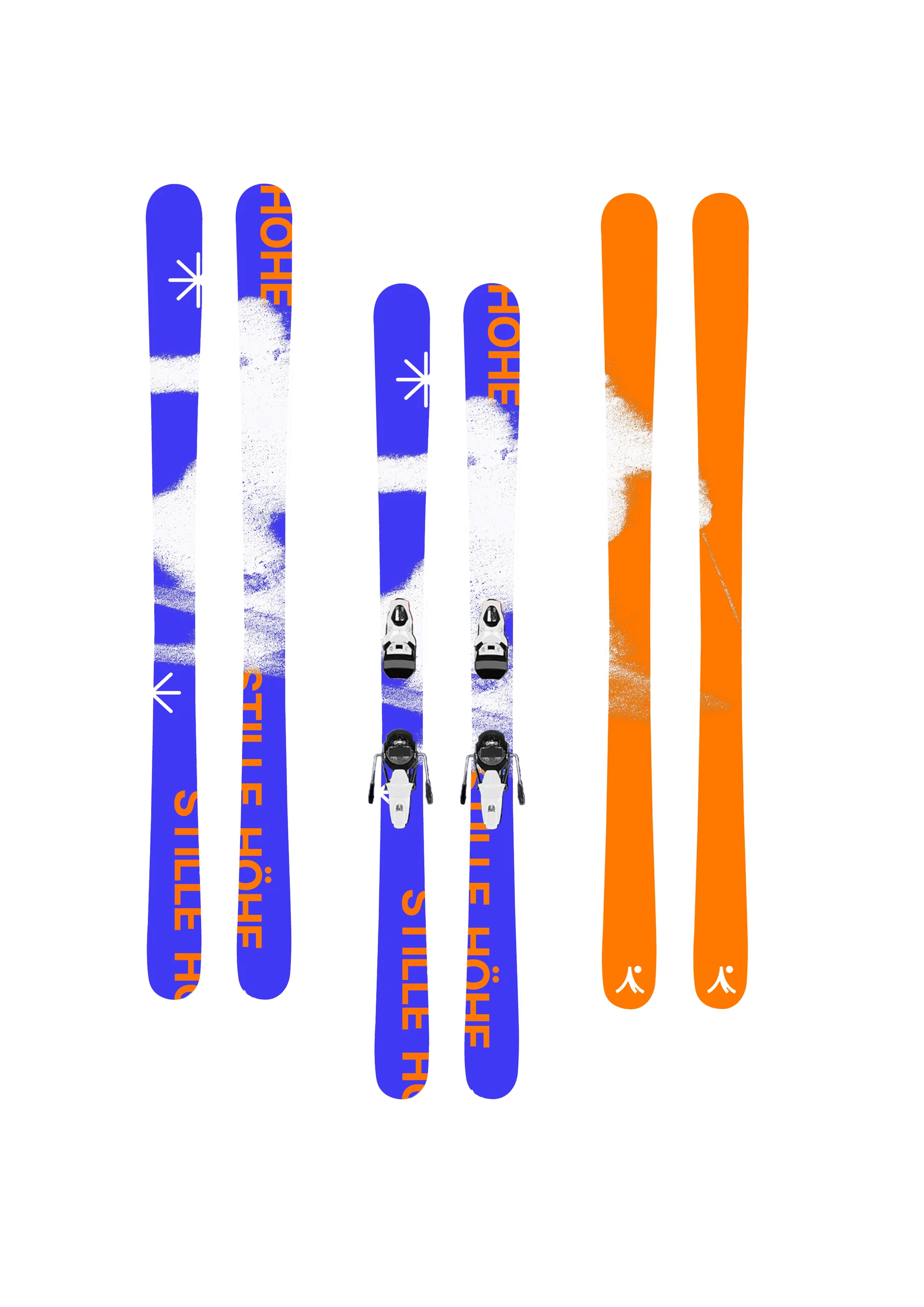 Steinboc Ski-Designs in Blau und Orange
