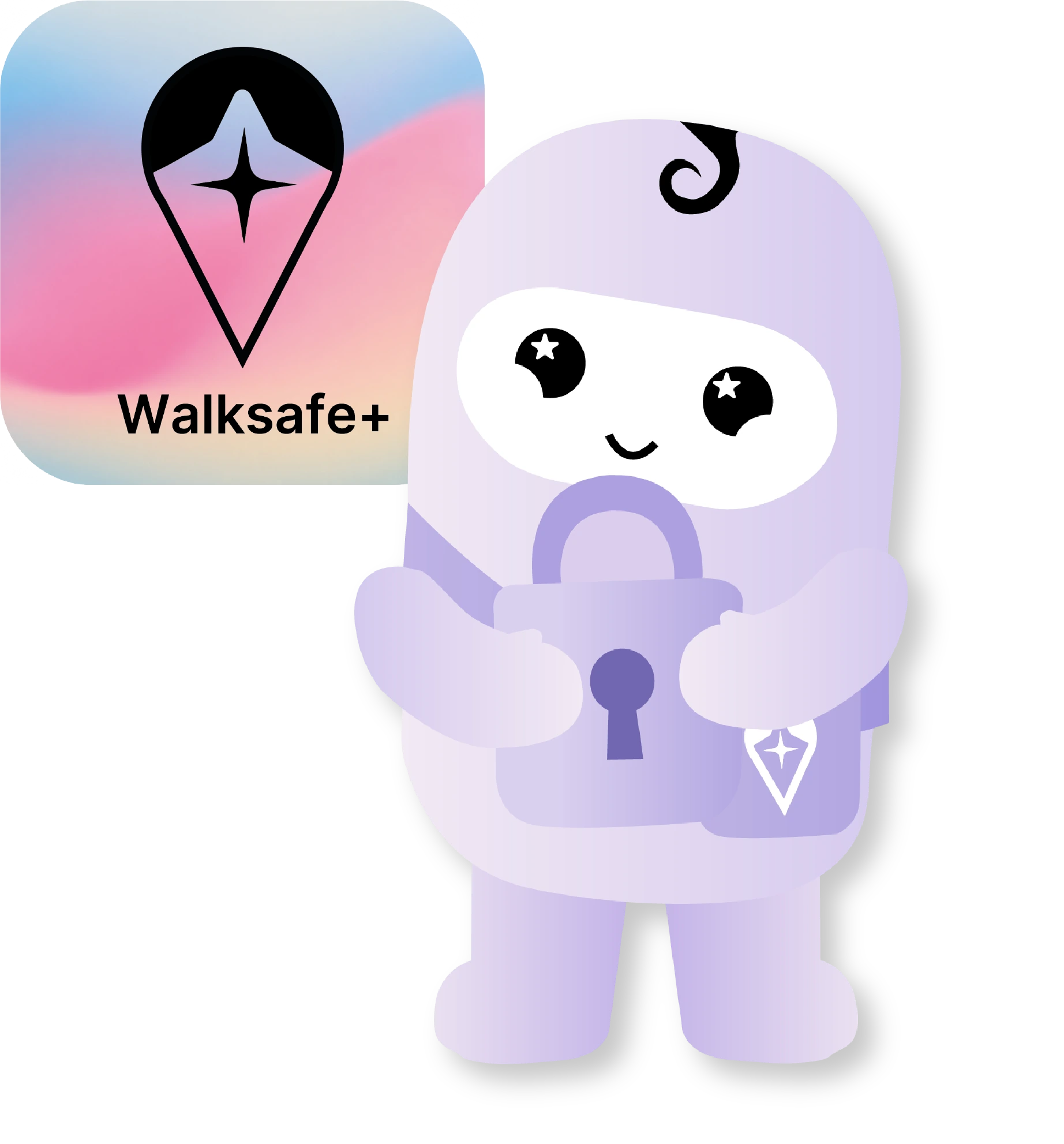 Walksafe+ App Icon und illustrierte Figur